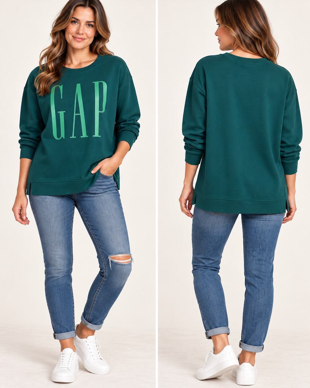 GAP June Bug Green Spell Out Crewneck Sweatshirt XXL Side Slit